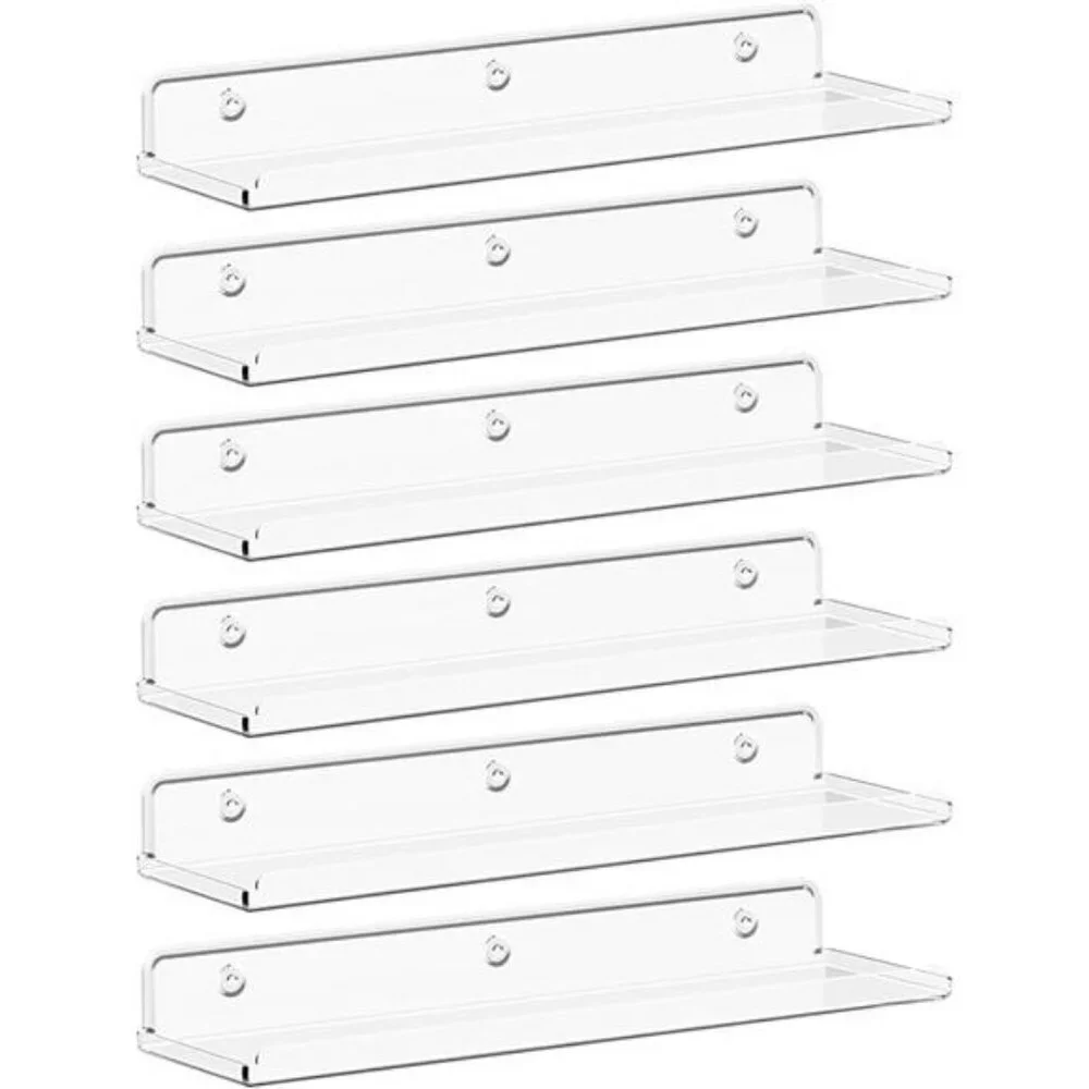 Lifewit Clear Acrylic Floating Wall Shelves 6 Pack Storage Bathroom Bedroom